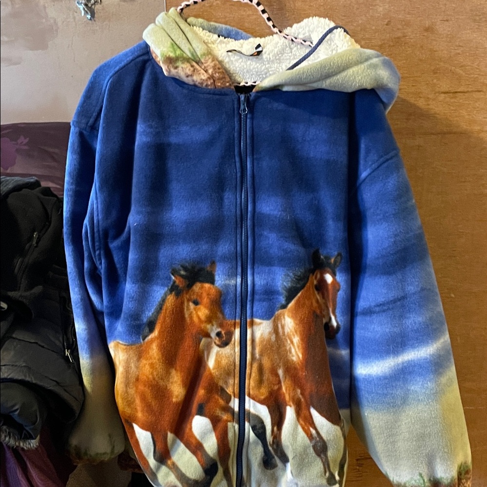 Blue Horse Print Hoodie